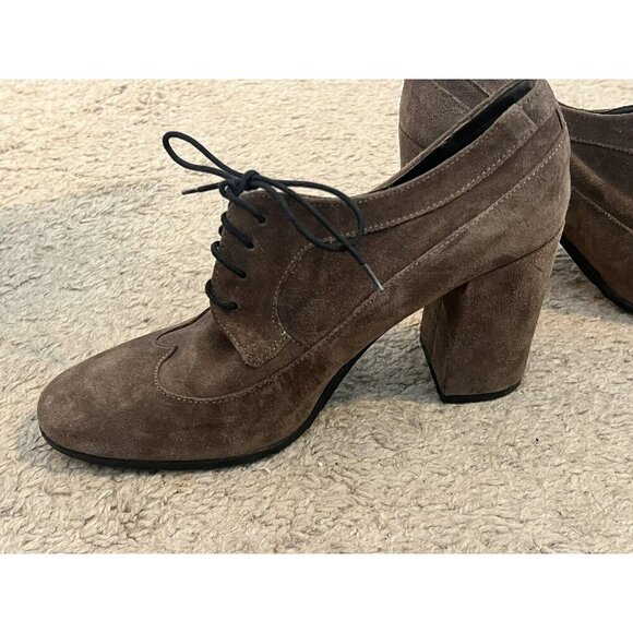 Paola Ferri By Alba Moda Tan Suede Leather Lace-Up Oxford Block Heel Booties 39 - Picture 7 of 12